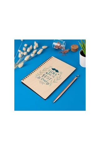 En İyi Babalara Hediye Ahşap Kapaklı Defter 12x18 Cm, 48 Yaprak Babaya Özel Hediye, Spiral, Çizgisiz Defter Çok Renkli