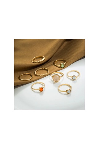 Bliss Gold Altın Renk Kristal Taşlı Şık Modern Bohem 8 Parça Yüzük Seti-14 Şubat Sevgiliye Hediye