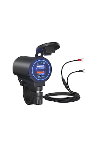 Yunboo Siyah Ip65 Su Geçirmez Dc12-24v Anahtarlı Şarj Soketi - Qc3.0 Hızlı Ve 5v/2.4a Usb Çıkışlı, Mavi Işık Ve Montaj Braketi