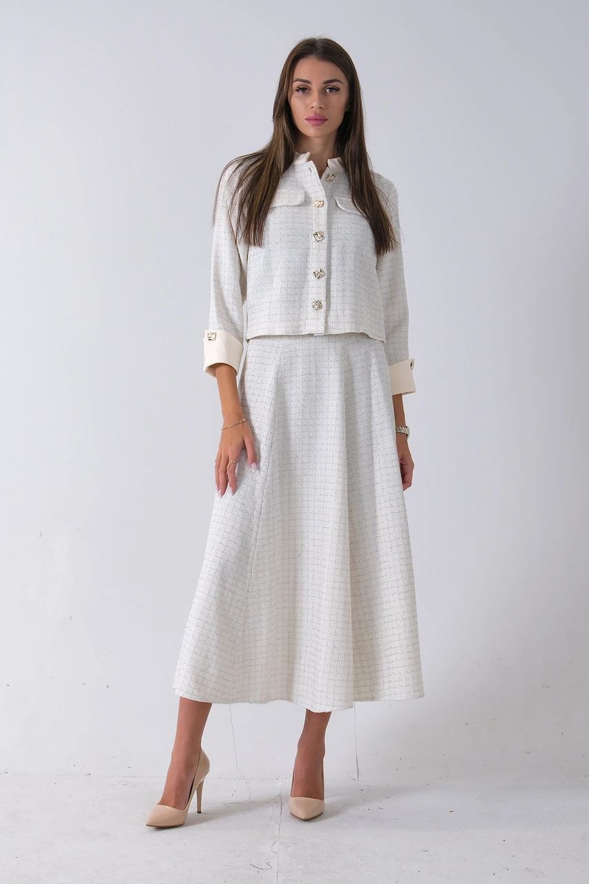 Feminist Ekru Önü Düğme Kapamalı Crop Ceket Etekli Tüvid Takım 45950601.147 Ekru