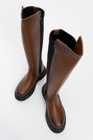 Luvishoes Luvi Shoes Shadow Taba Streç Detaylı Kadın Çizme Taba