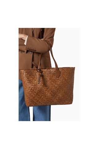 Aspinal Of London Large Island Kahverengi Woven Deri Tote Çanta, Zamansız Ve Şık Omuz Çantası