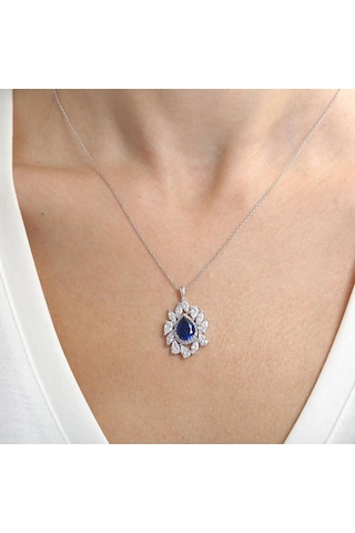 Mia vento Effective Diamond İstanbul İhtişamı Sentetik Safir Taşlı Gümüş Kolye