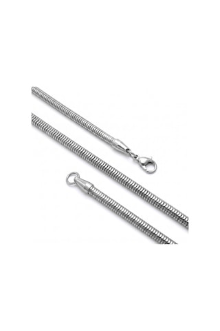 Premium Parlak Ve Şık Spiral Erkek 316l Çelik Kolye 5mm 55cm 3183eck034 - Gümüş Renk