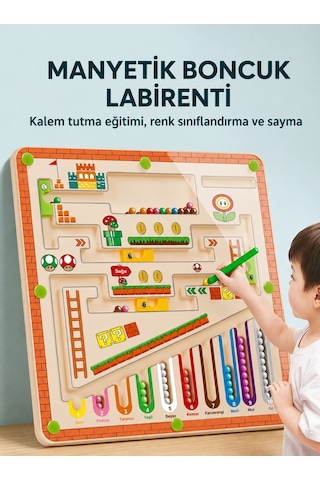 Tineke Manyetik Boncuk Labirenti Eğitici Oyuncak Renk Eşleştirme, Sayma Ve İnce Motor Beceri Oyunu