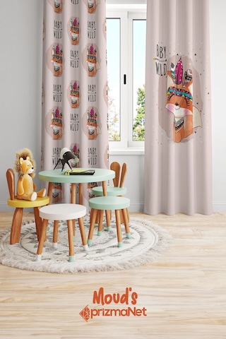 Bebek Tilki Desenli Baskılı Çocuk Ve Bebek Odası Fon Perdesi 2 Kanat - Prd-11 Çok Renkli