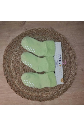 Defne Baby 3 Çift Havlu Pamuklu Kaydırmaz Taban Kışlık Kız Çocuk Ve Bebek Soket Çorap-807 Yeşil