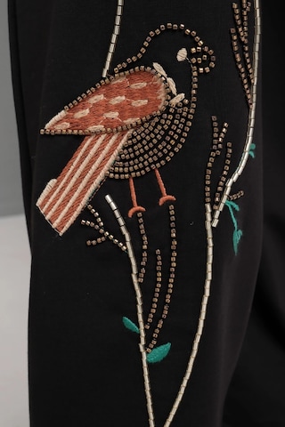 Kapüşonlu Fermuarlı Boncuk Nakışlı Takım Siyah