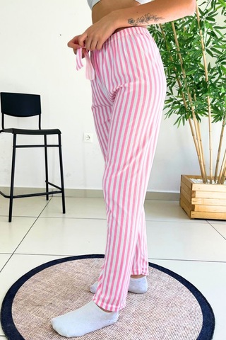 Farya Home Dreamy Soft Kadife Dokulu Ekose Kareli Süet Pijama Altı Pantolon Pembe