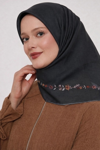 Bonjela Soft Eşarp Minimal Çiçek Desen Antrasit Antrasit