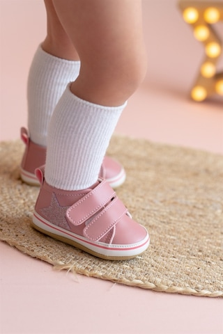 Pembe Simli Yıldızlı Kız Bebek Cırt Cırtlı Patik Yürüme Öcesi-g-2356 Pembe