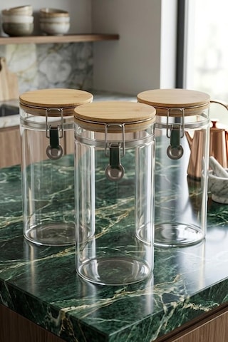 Bambum Mada 1300Ml 20 Cm 3 Lü Kelepçeli Vakumlu Boroslikat Cam Set