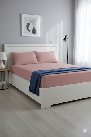 %100 Pamuk Ranforce Premium King Size Lastikli Çarşaf Seti - Pudr Pudra