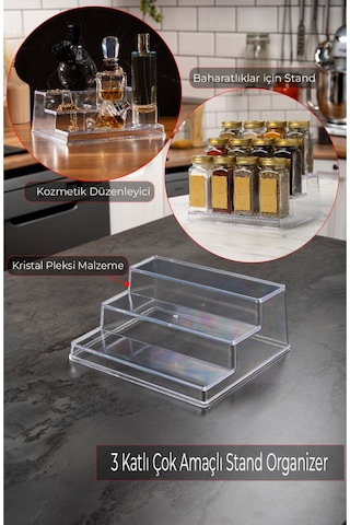 Mienda Home Şeffaf Pleksi Akrilik Merdiven Stand Baharatlık Standı Kozmetik Standı Organizeri Şeffaf