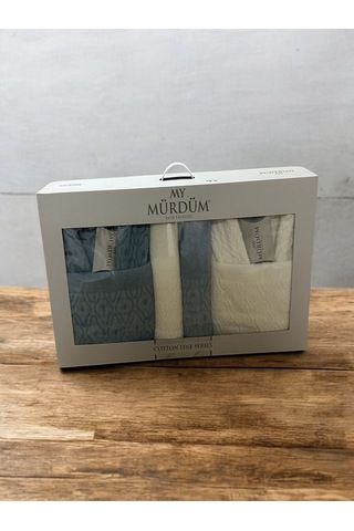 Banyo Çeyiz Seti, %100 Pamuk Bornoz Takımı, 8 Parça Aile Bornoz Seti, Havlu & Havlu Seti Mavi-krem Mavi