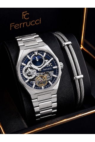 Ferrucci Otomatik Ve Kurmalı Güneş Ve Mehtap Kadranlı 2 Yıl Garantili Erkek Kol Saati Bfc.m3558.s2 Gümüş