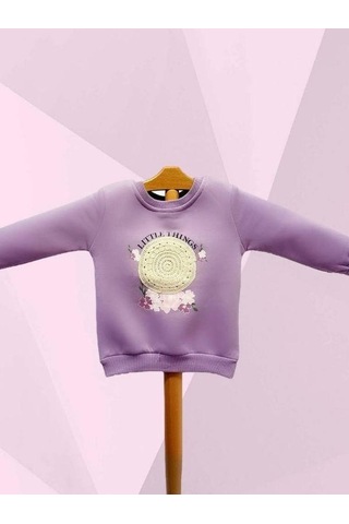 Cantoy Kız Çocuk Motif Desenli Şardonlu 3 İplik Sweatshirt-15459 Lila