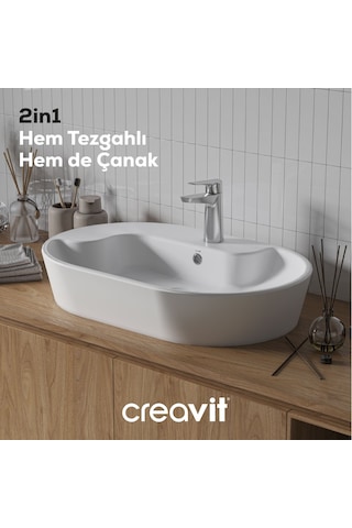 Creavit Topic Tezgah Üzeri Çanak Lavabo 70cm Beyaz Tp172-00cb00e-0000