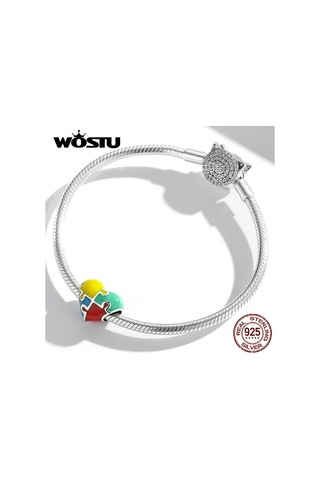 Wostu 925 Ayar Gümüş Charm Aşk Yapboz Renkli Boncuk Kolye Fit Bilezik Kolye Kadınlar Takı İçin, Seçenekler: 925 Silver