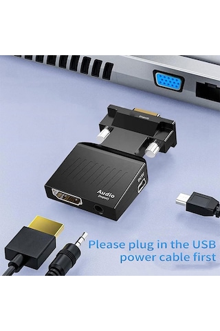 Vga To Hdmı Dönüştürücü Vga+audio To Hdmı Çevirici Converter 1080p