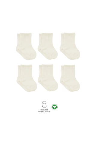 Akıllı Bayi 6'lı Basic Penye Soket Çorap 10101 Ekru renkli
