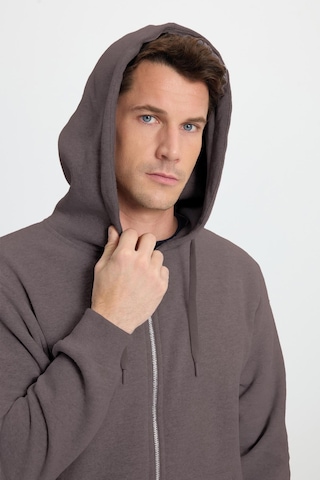 Tudors Unisex Relax Fit Rahat Kesim Pamuklu İçi Polarlı Çift Cepli Tam Fermuarlı Gri Kapüşonlu Sweatshirt-41653 Gri