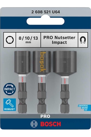 Bosch Pro Impact 8-10-13 Mm 3'lü Manyetik Çatı Lokması 2608521u64