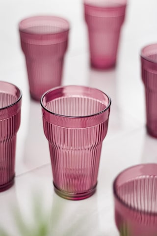Akrilik Mürdüm 6'lı Uzun Bardak & Su Meşrubat Bardağı 400 Ml Cam Değildir Mürdüm
