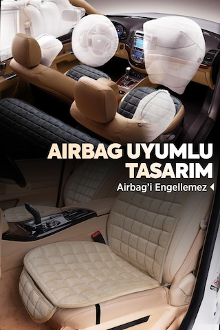 Premium Cepli Ortopedik Oto Koltuk Minder Seti - Oto Koltuk Kılıfı - Ön 2 Koltuk Set - Bej