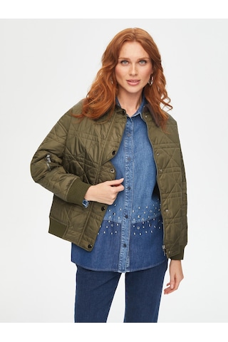 Kadife Yakalı Ribana Garnili Kapitone Mont 69438 U6943854 Haki