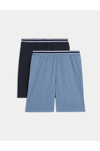 Marks & Spencer Saf Pamuklu 2'li Pijama Altı Seti T07000002 Mavi Mix