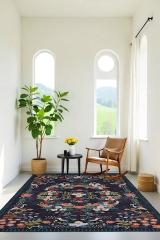 Her Adımda Bir Çiçek Her Desende Bir Kuş Sanatsal Kaymaz Taban Halı Renkli