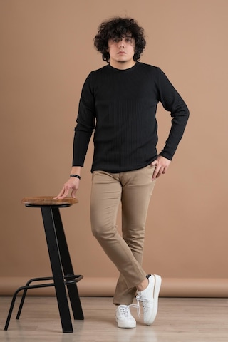 Bisiklet Yaka Likralı Microfilament Kumaş Slimfit Erkek Sweatshirt Siyah