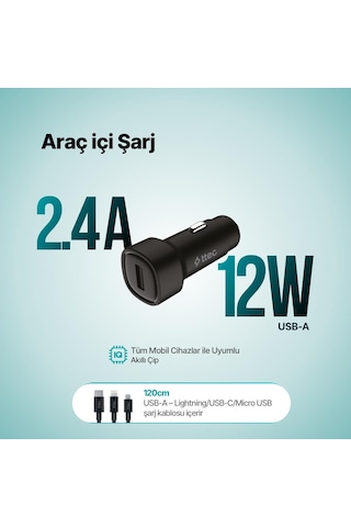 Ttec Smartcharger 2.4a Araç Şarj Aleti + Trio Kablo