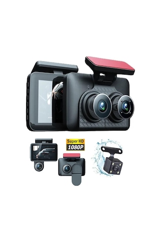 Araç İçi Hd Kamera Video Kaydedici 3 Kamera 1080p Full Hd Araç Kamerası Wdr G-sensor 5mp Büyük Ekran