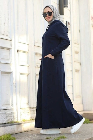 Neways 6463-Kapşonlu Denim Ferace Lacivert