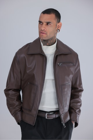M M Marki Marki Erkek Fındık Rengi Hakiki Deri Ceket Oversize Kesim Fermuarlı Astarlı 64 Cm - 508922