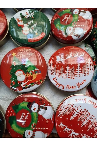 Yılbaşı Christmas Desenli Karışık Teneke Kutu Mum 5 Adet