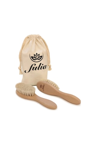 Fulia Doğal Keçi Kılı Bebek Saç Fırçası ve Ahşap Tarak 2'li Set