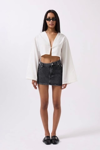 Asimetrik Bel Denim Mini Etek Siyah