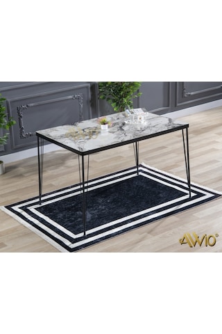 Avvio Arya 4 Kişilik 80x120 Yemek Masası Takımı-mutfak Masası Takımı- Beyaz Mermer Görünümlü Oval Kenar Beyaz Mermer