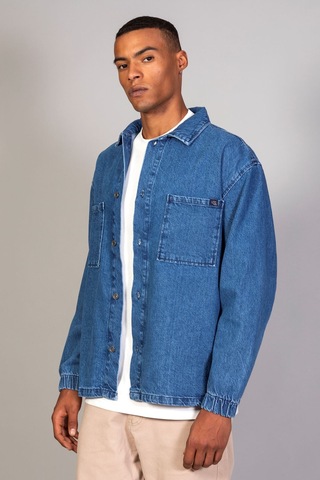 Little Cup Jeans Co Erkek Gömlek Model Oversize Denim Koyu Mavi Ceket Açık Mavi