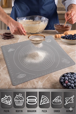 Gri Silikon Hamur Açma Matı Büyük Boy 50x40