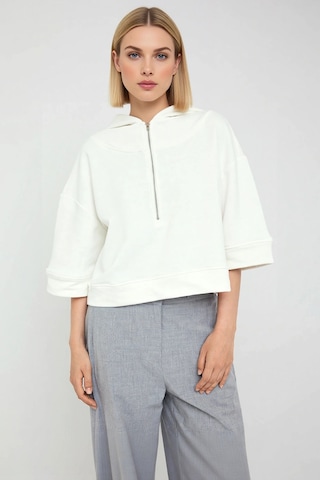 Benerly Kadın Kapüşonlu Truvakar Kol Fermuar Detaylı Oversize Sweatshirt Ekru