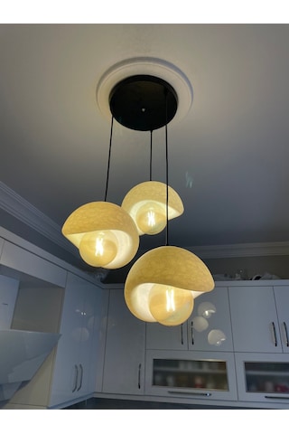 3'lü Modern Sarkıt Avize Beton Doku, Şık Tasarım Oturma Odası- Salon Rustik Ampul Hediyeli Siyah