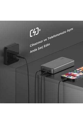 Bix Pb205 20000 Mah Pd 20w Çift Usb-c Portlu Powerbank Koyu Gri