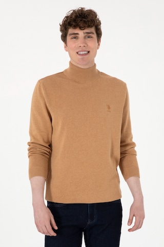 U.S. Polo Assn. Erkek Slim Fit Yarım Balıkçı Yaka Camel Melanj Basic Kazak 50288887-VR122