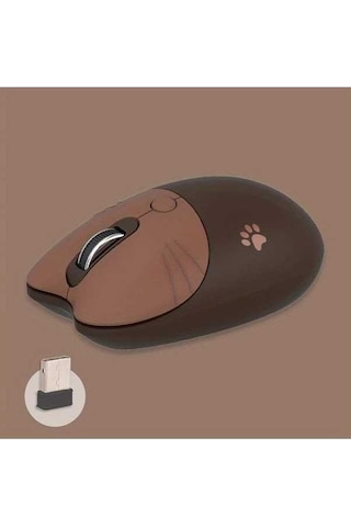 Besthome1 Kedi Karikatür Baskılı Kablosuz Sessiz Fare Kahve Renkli Uzaktan Kullanılabilir Mouse Diğer