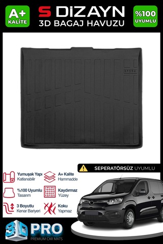 S-dizayn Toyota Proace City Seperatörsüz 3d Pro Bagaj Havuzu 2019 Üzeri A+ Kalite