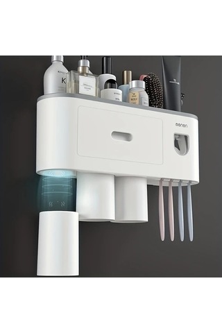 Fastbuy Challenger Siyah 2li Fincan Seti Cok Fonksiyonlu Diş Fırçası Tutucu Otomatik Macun Sıkacağı Duvara Monte Siyah Siyah